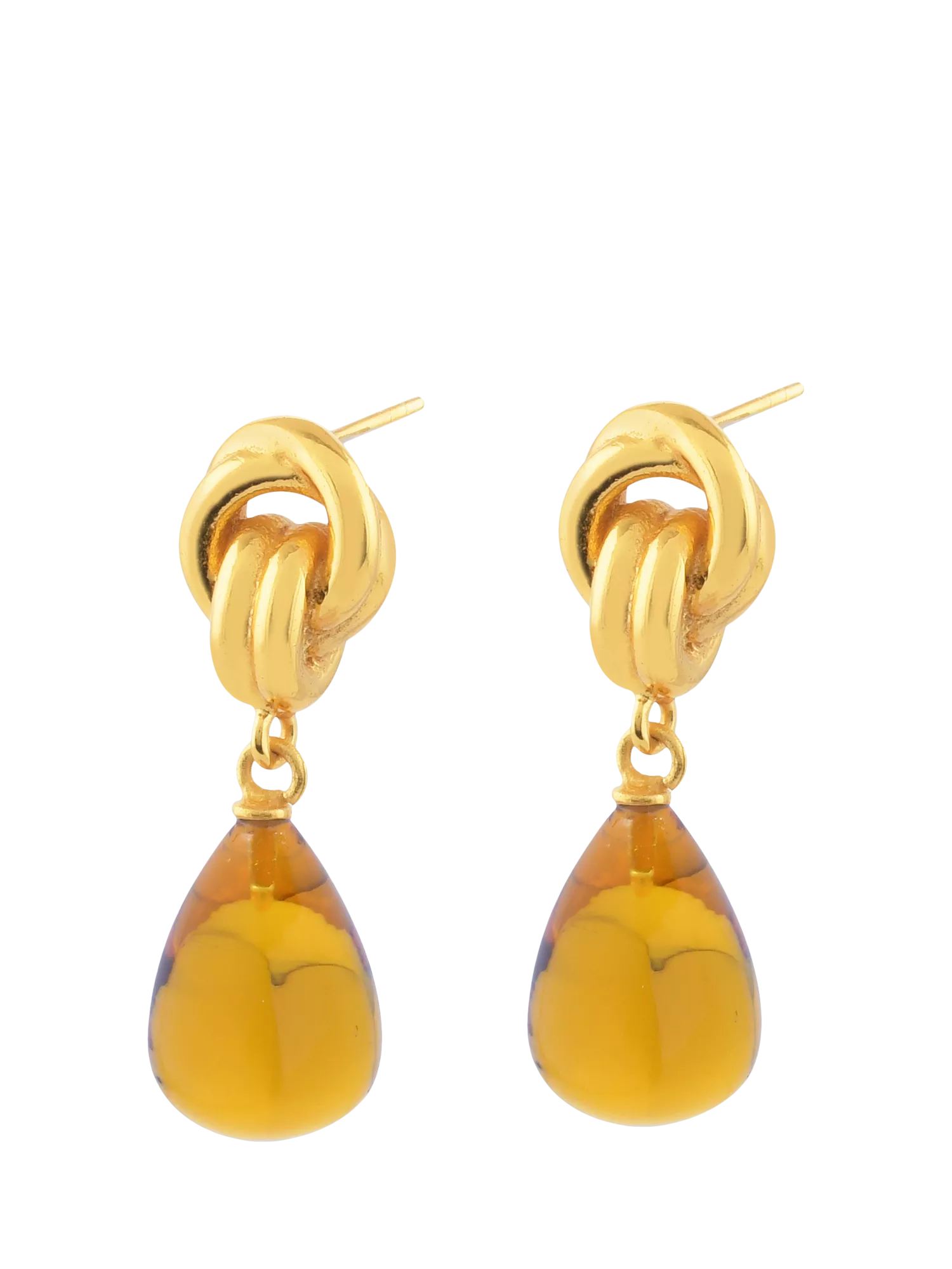 Shyla chunky knot stone drop earrings Citrine Gold (British brand)