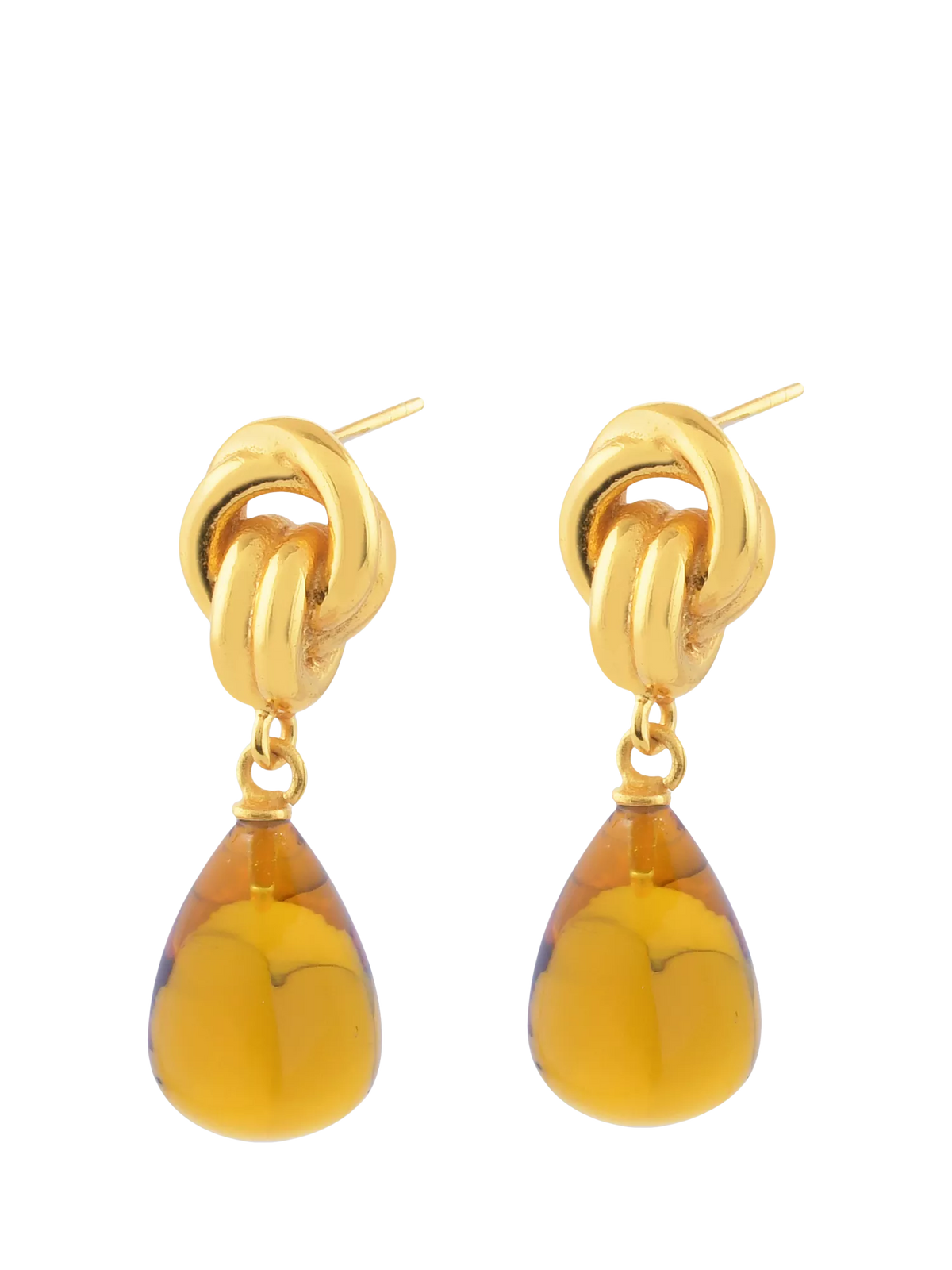 Shyla chunky knot stone drop earrings Citrine Gold (British brand)