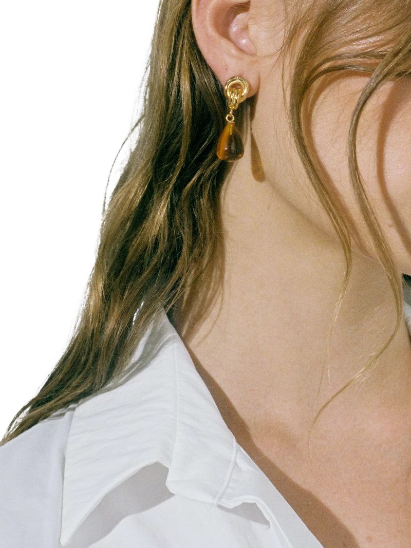 Shyla chunky knot stone drop earrings Citrine Gold (British brand)