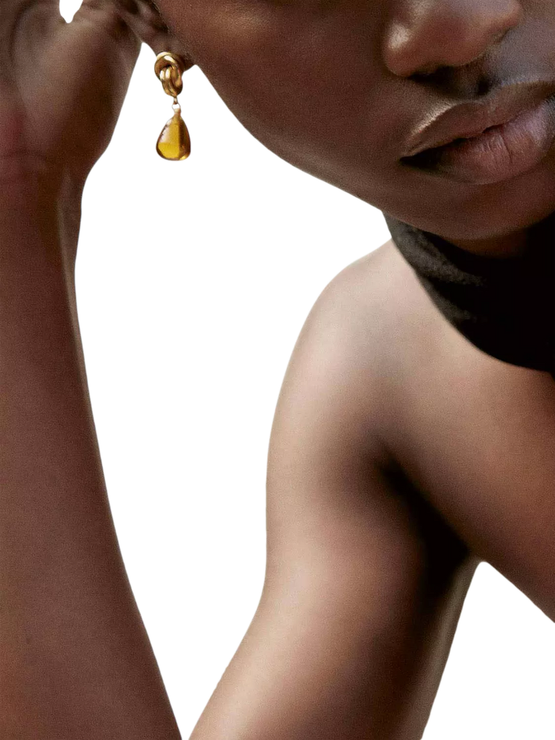 Shyla chunky knot stone drop earrings Citrine Gold (British brand)