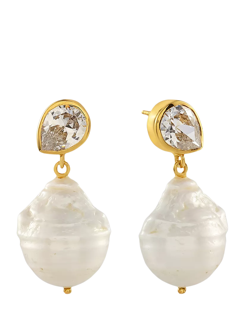 Shyla gold plated drop earrings pearl 3.4cm (British brand)