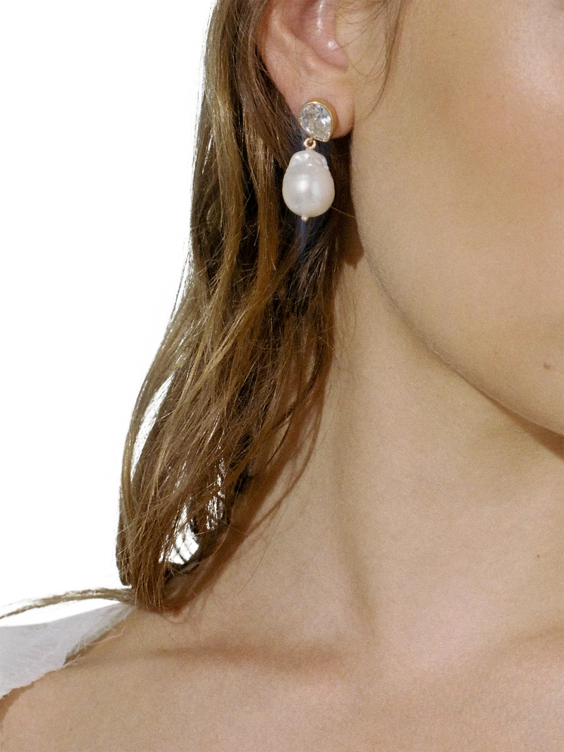 Shyla gold plated drop earrings pearl 3.4cm (British brand)