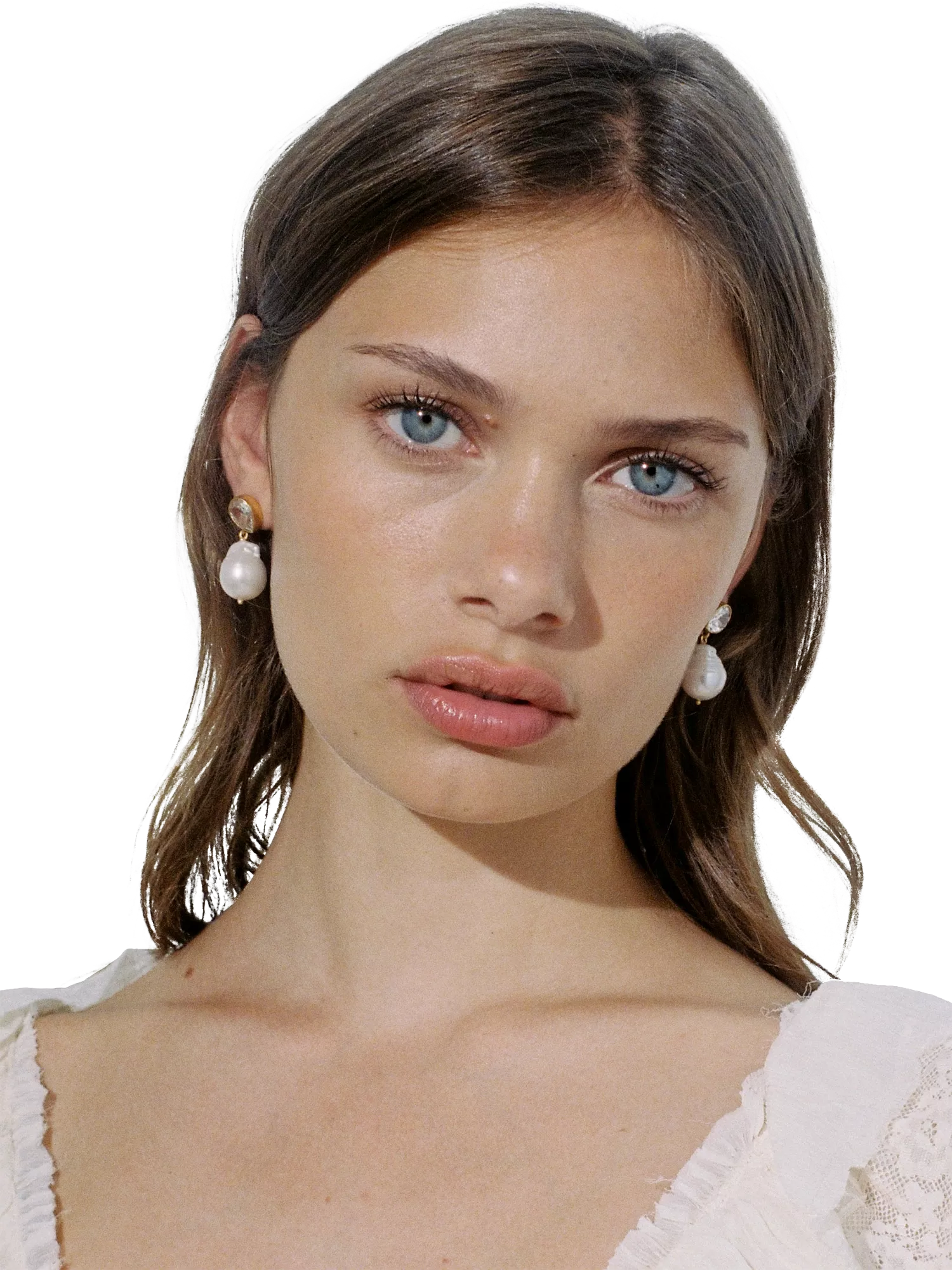 Shyla gold plated drop earrings pearl 3.4cm (British brand)