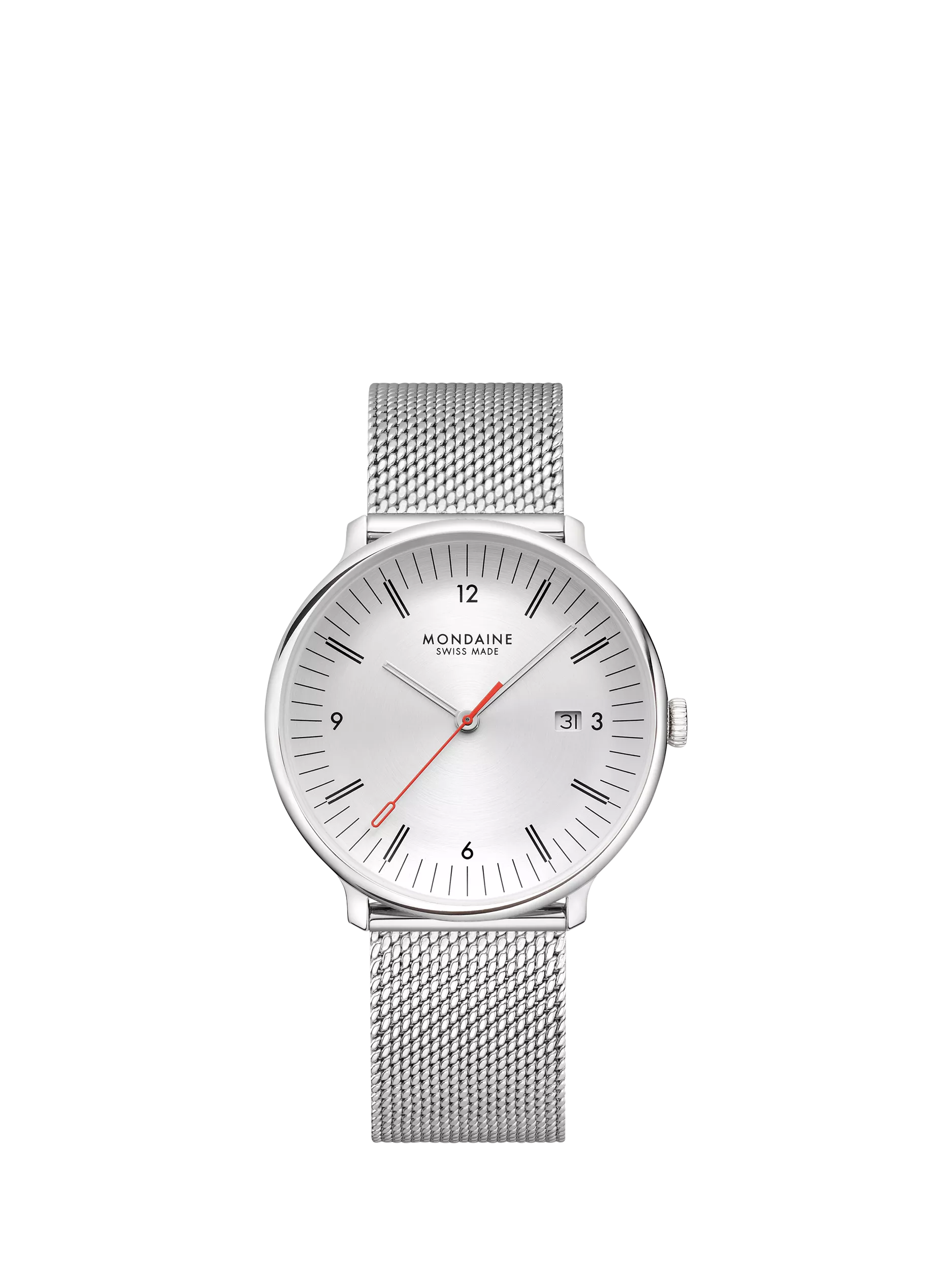 Mondaine Doppio men's watch 41mm silver mesh strap - British product