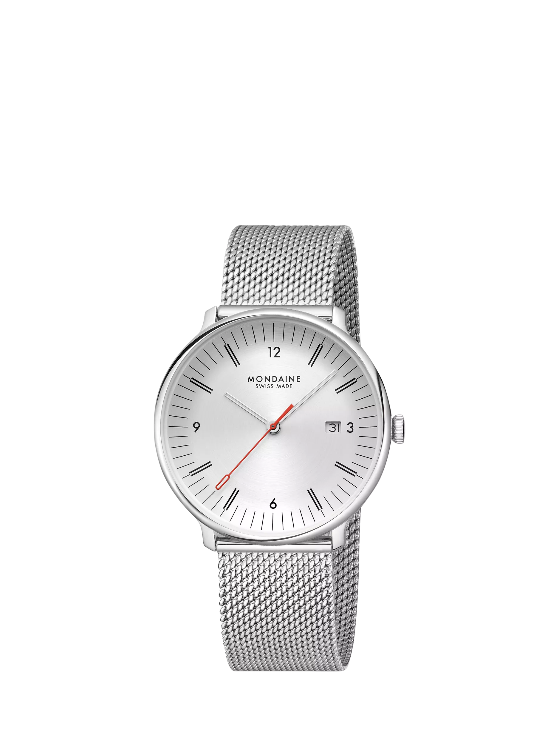 Mondaine Doppio men's watch 41mm silver mesh strap - British product