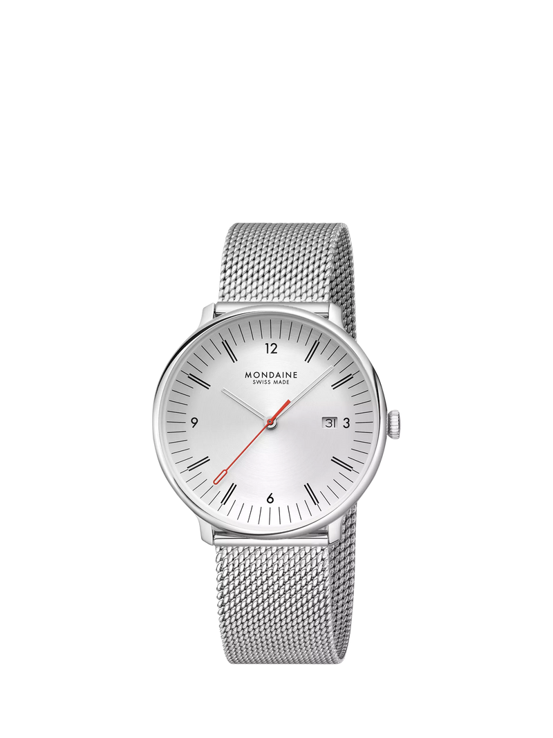 Mondaine Doppio men's watch 41mm silver mesh strap - British product