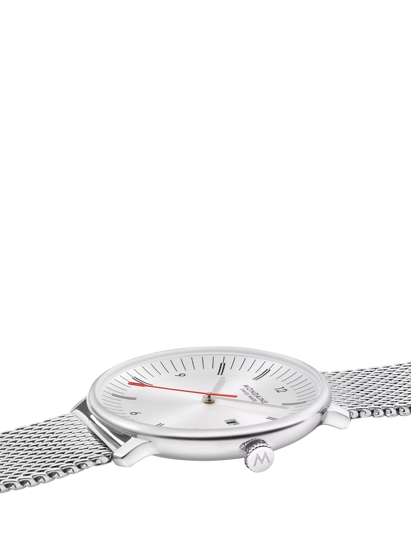 Mondaine Doppio men's watch 41mm silver mesh strap - British product