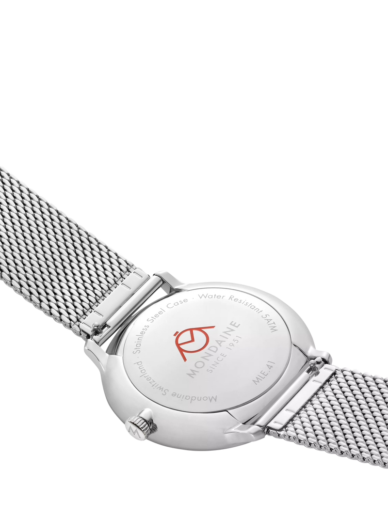 Mondaine Doppio men's watch 41mm silver mesh strap - British product