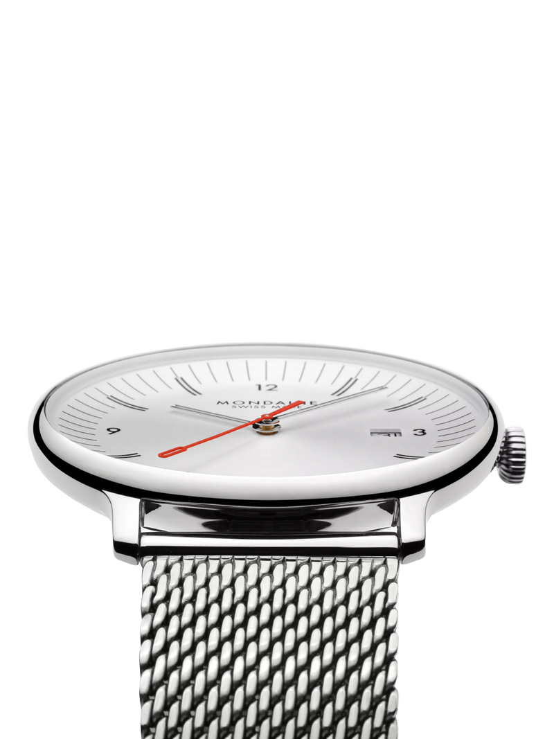 Mondaine Doppio men's watch 41mm silver mesh strap - British product