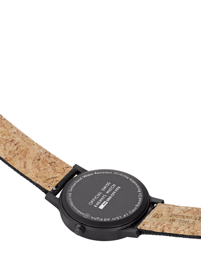 Mondaine Essence Solar watch men's 41mm black nylon strap, imported from the UK