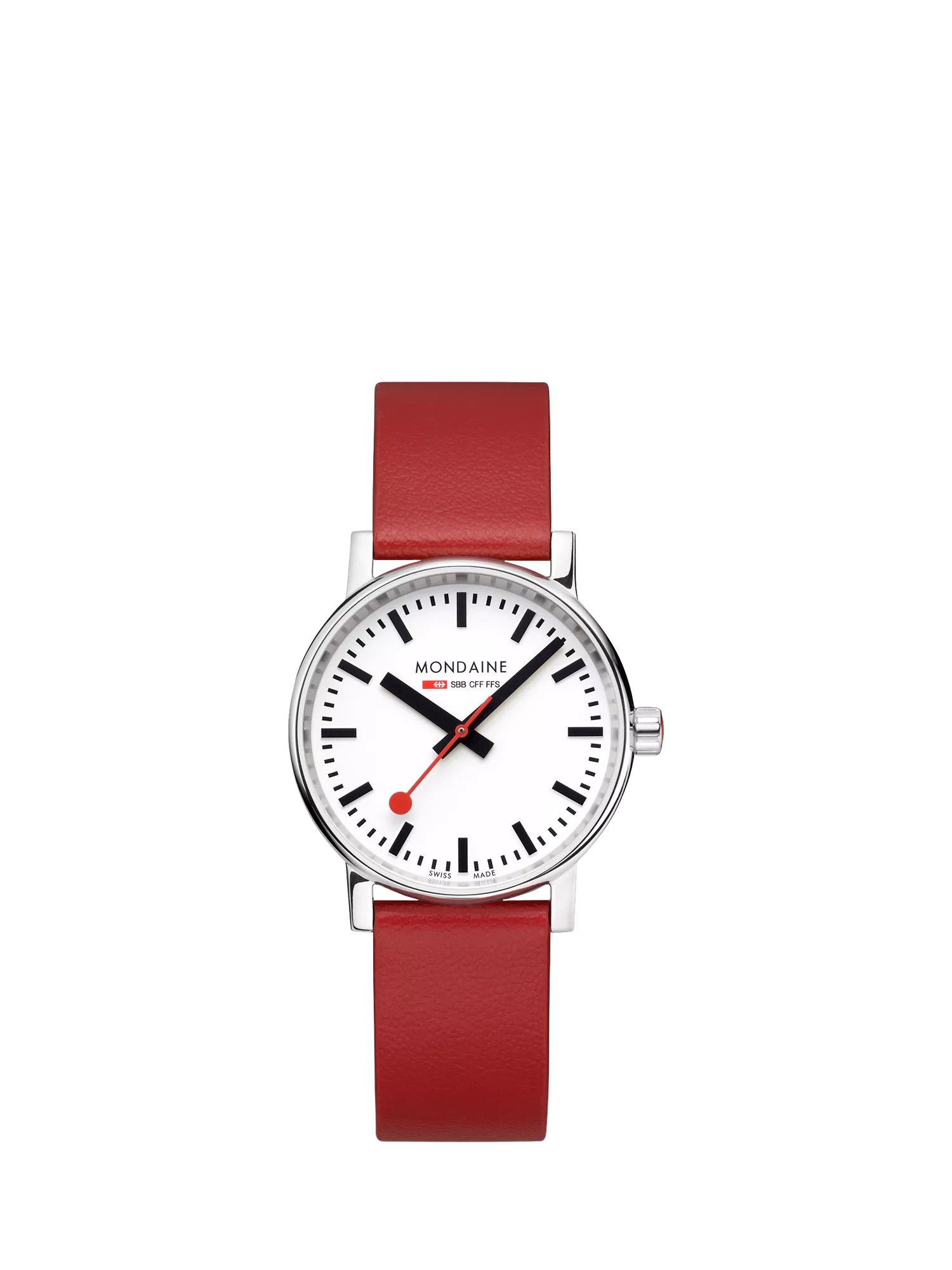 Mondaine vegan watch with red grape leather strap, UK version
