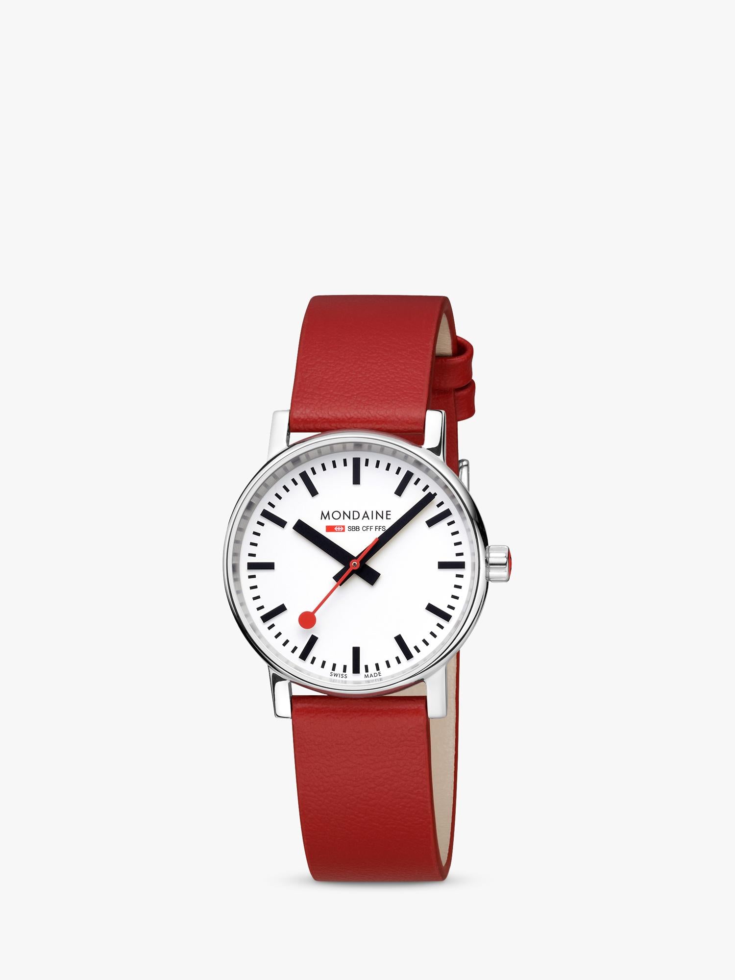 Mondaine vegan watch with red grape leather strap, UK version