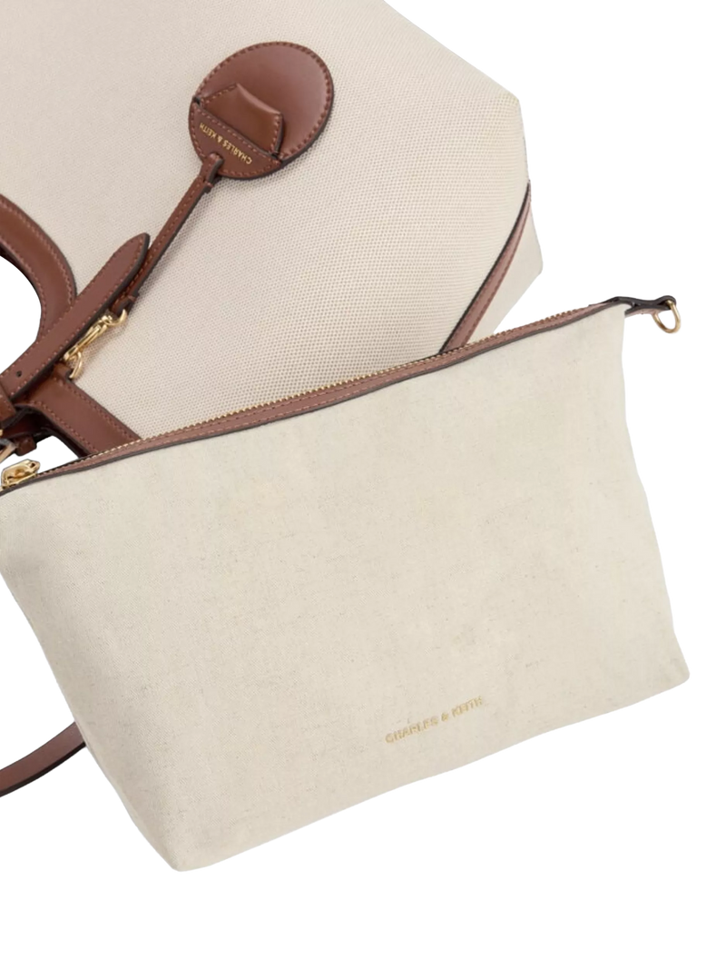 CHARLES & KEITH chocolate canvas tote bag, UK version