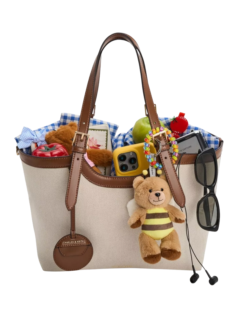 CHARLES & KEITH chocolate canvas tote bag, UK version