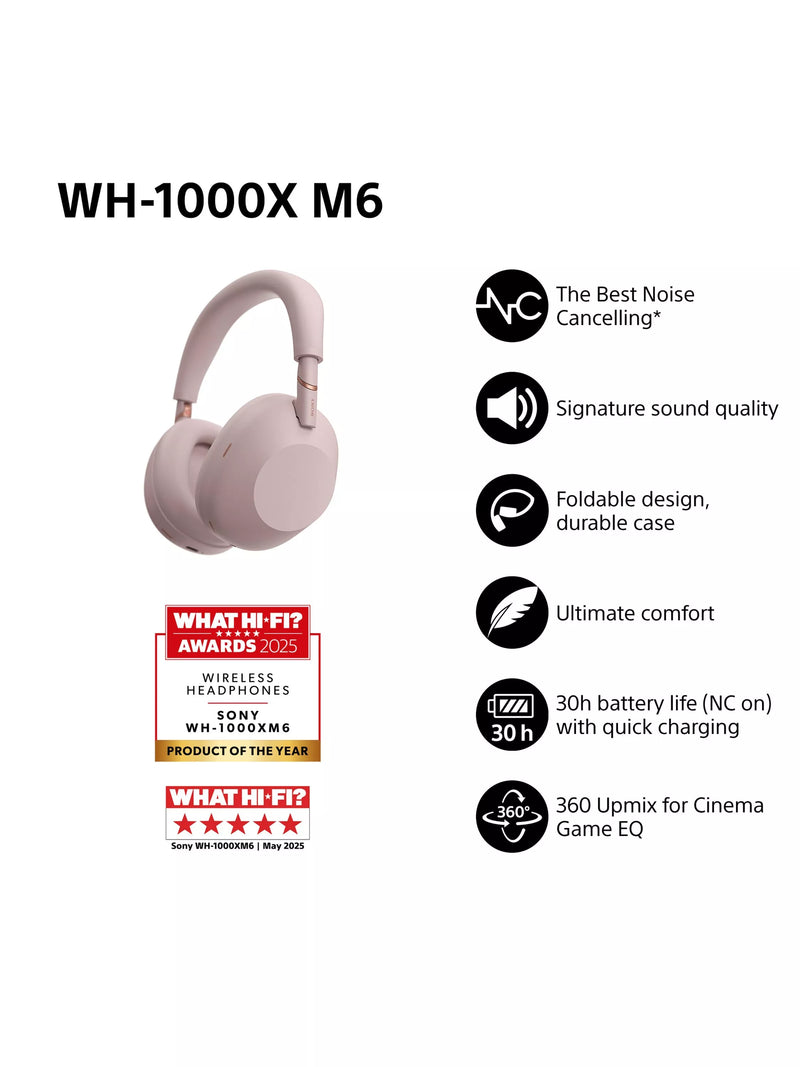 Sony WH-1000XM6 noise cancelling wireless Bluetooth over-ear headphones, UK version