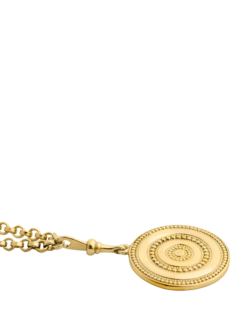 LARNAUTI gold beaded disc pendant necklace 41cm (British brand)