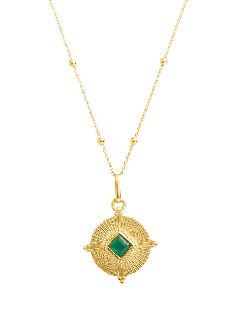 Larnauti diamond cut round onyx pendant necklace gold - British product