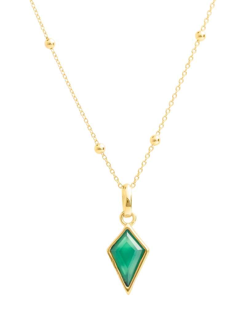 LARNAUTI green onyx pyramid pendant necklace gold, imported from the UK