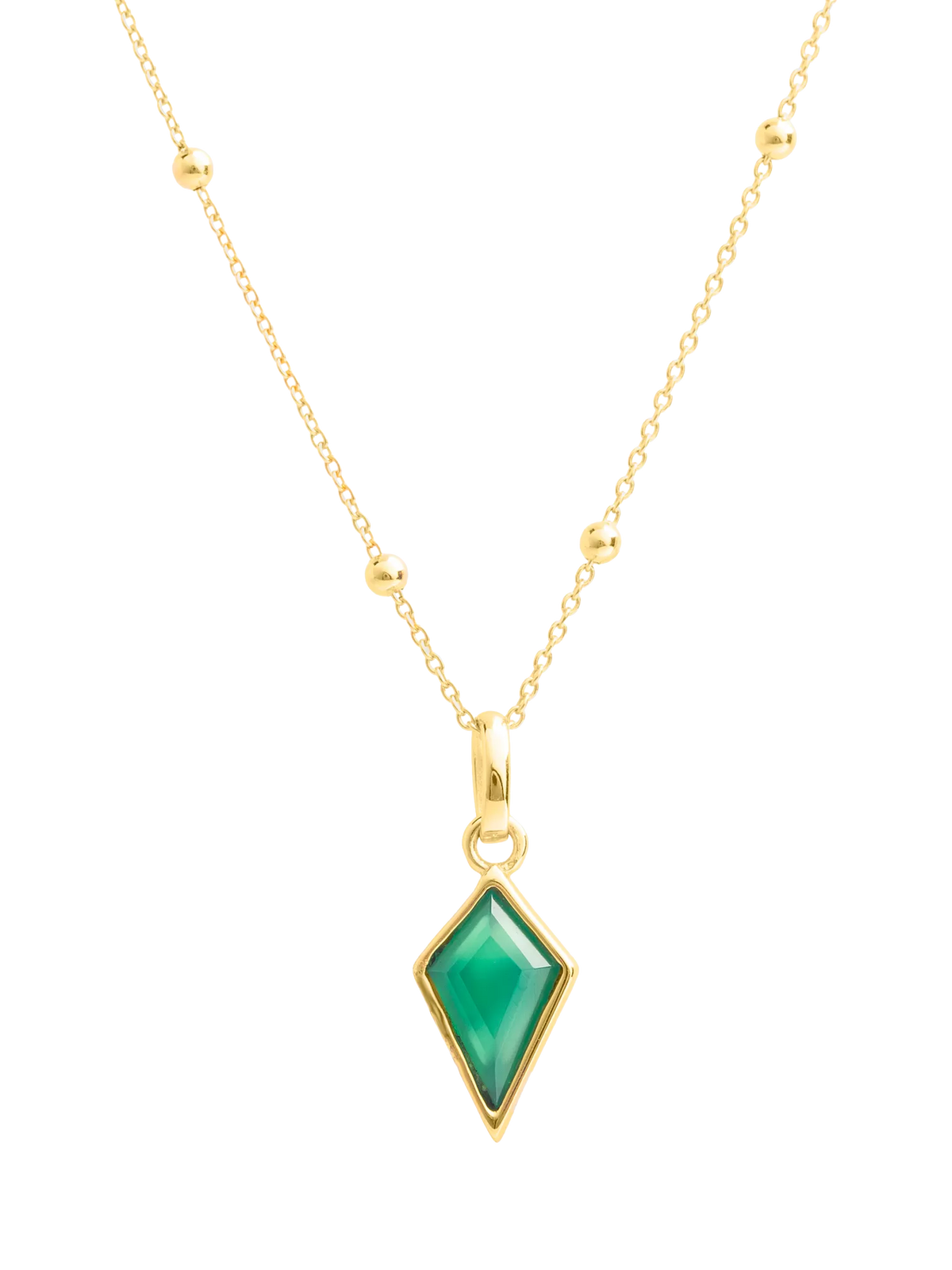 LARNAUTI green onyx pyramid pendant necklace gold, imported from the UK