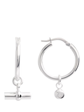 LARNAUTI silver hoop earrings with T-bar charm, UK version