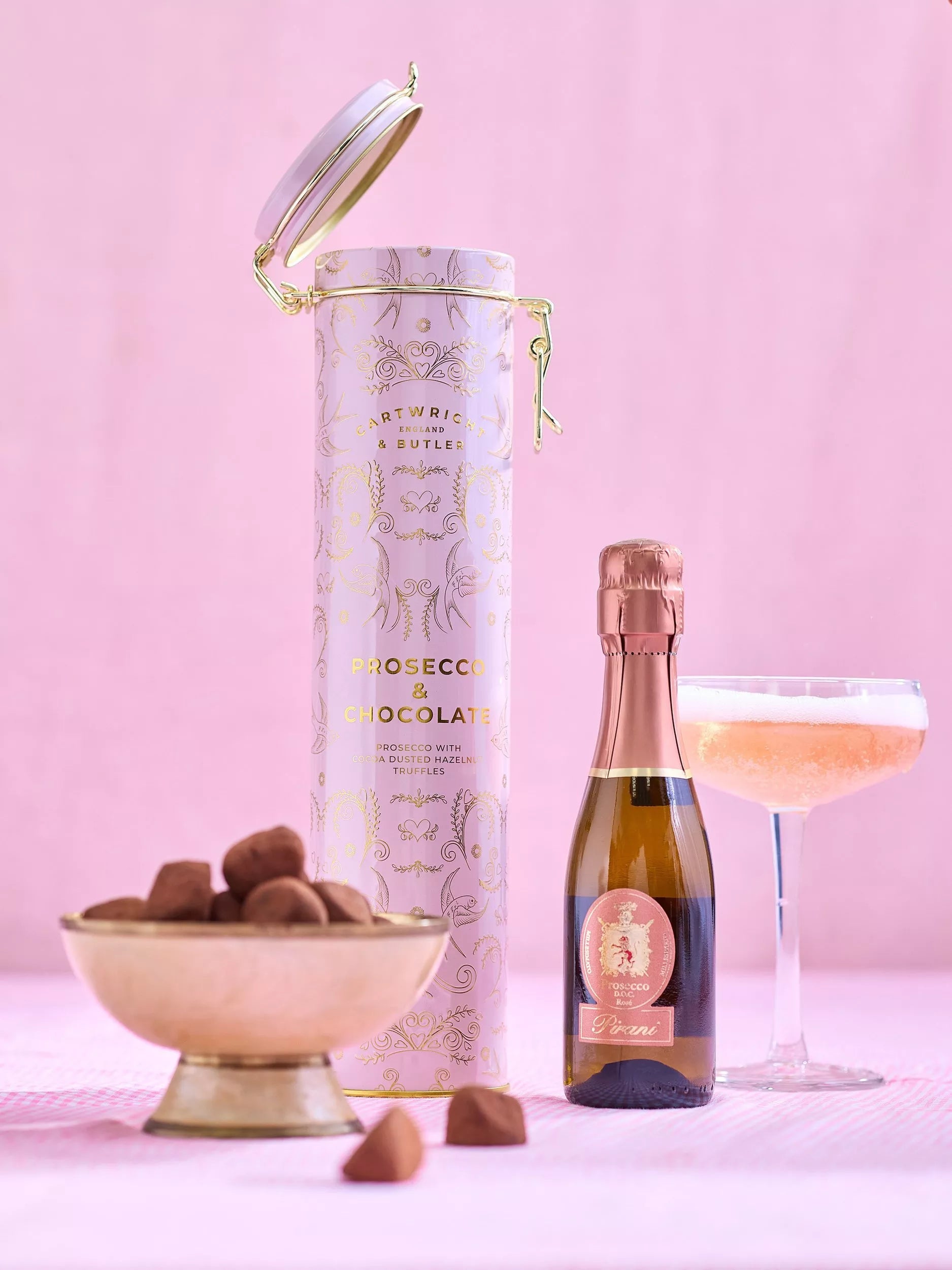 Cartwright & Butler gift tin with Prosecco and Truffles, UK version
