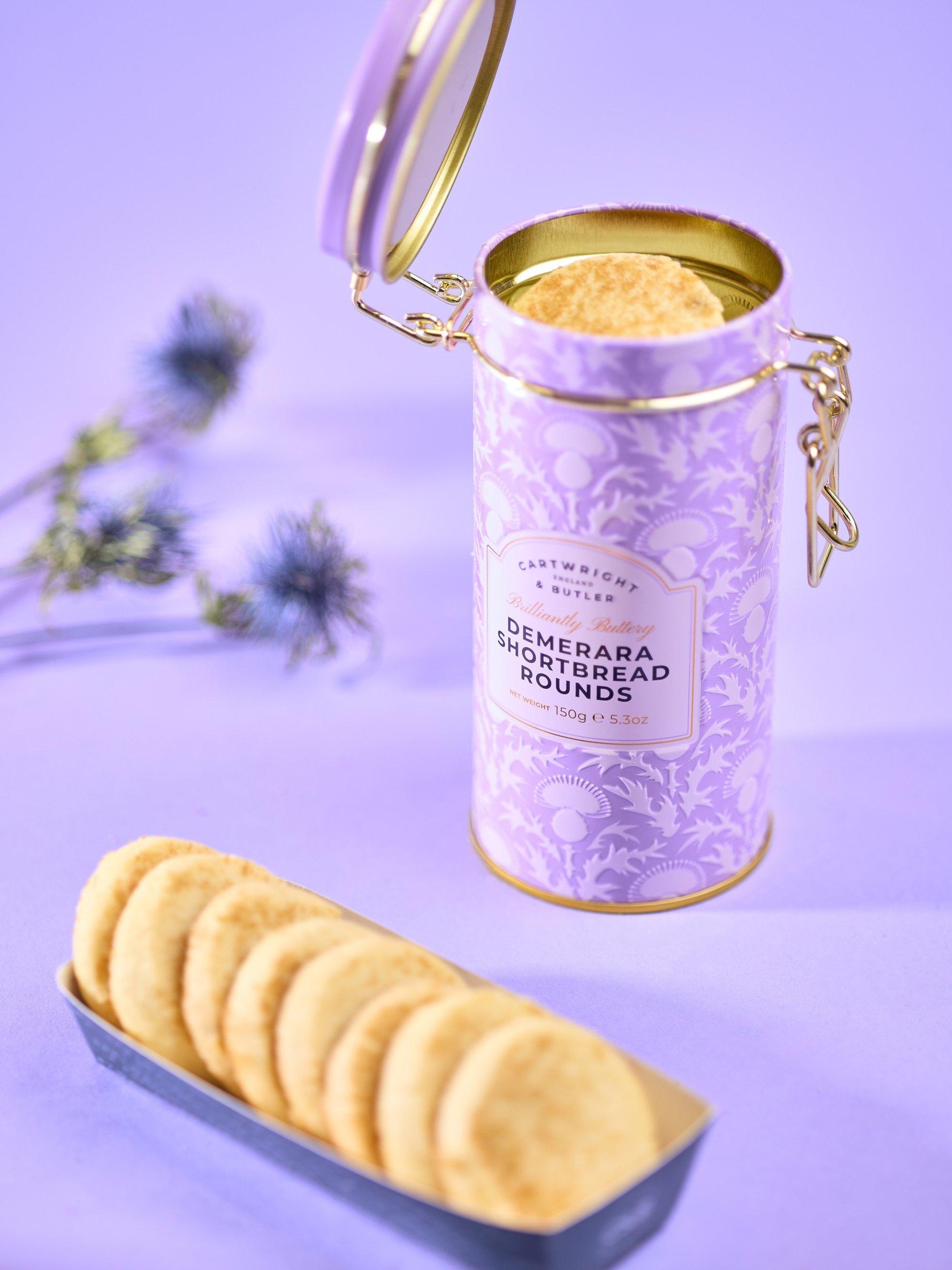 Cartwright & Butler Demerara shortbread rounds 150g, imported from the UK