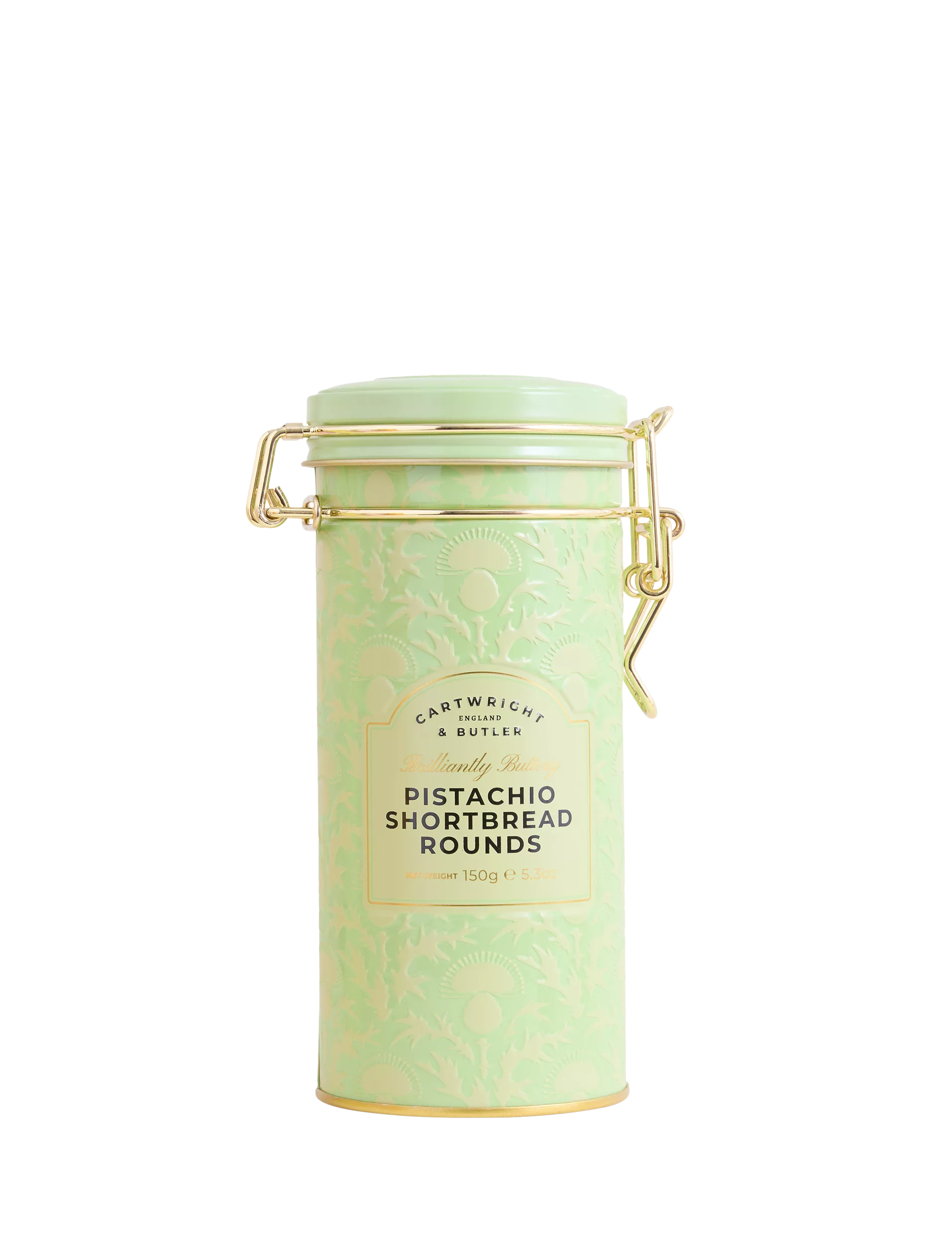 Cartwright & Butler pistachio shortbread rounds tin 150g (British brand)