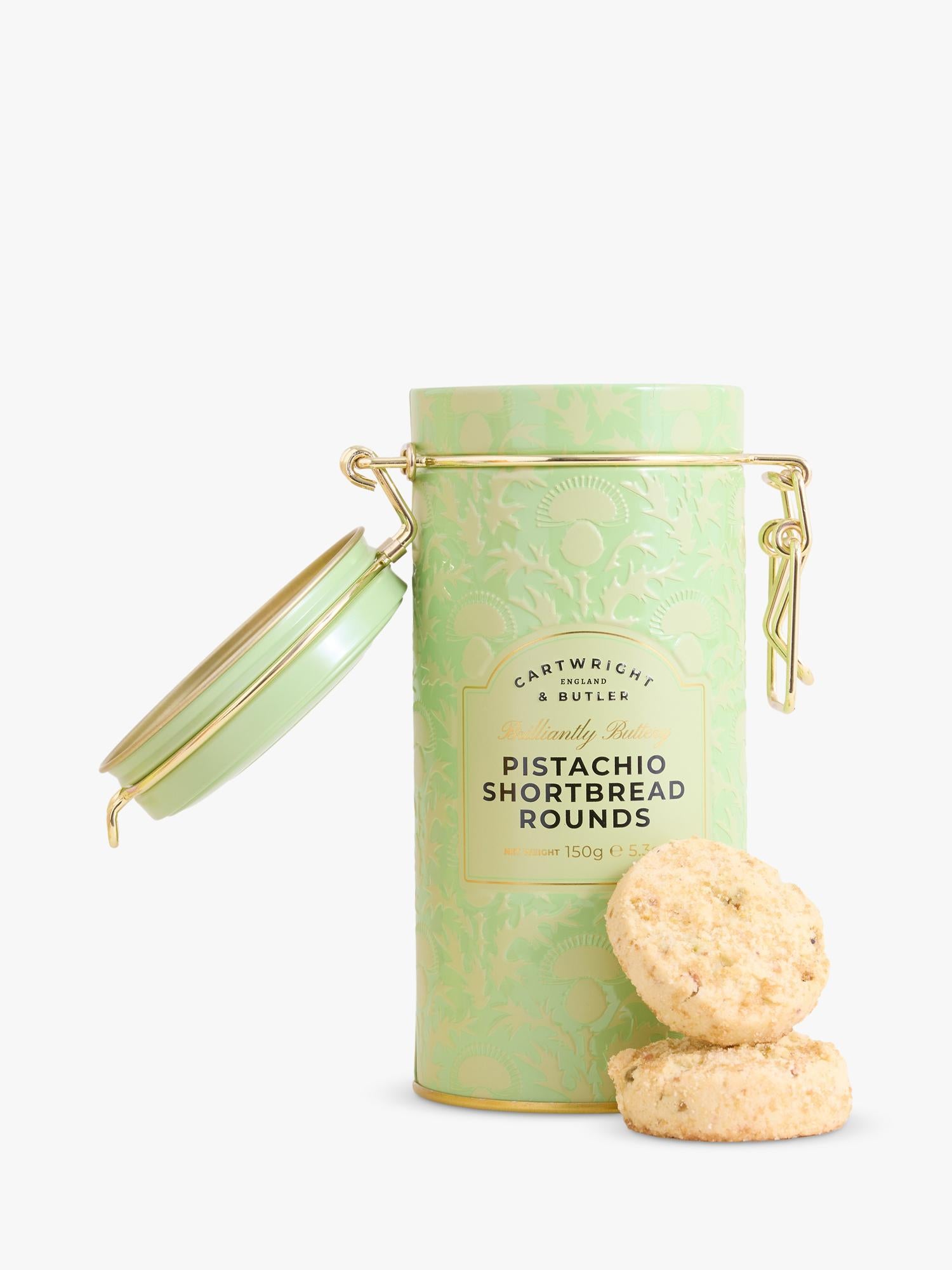 Cartwright & Butler pistachio shortbread rounds tin 150g (British brand)