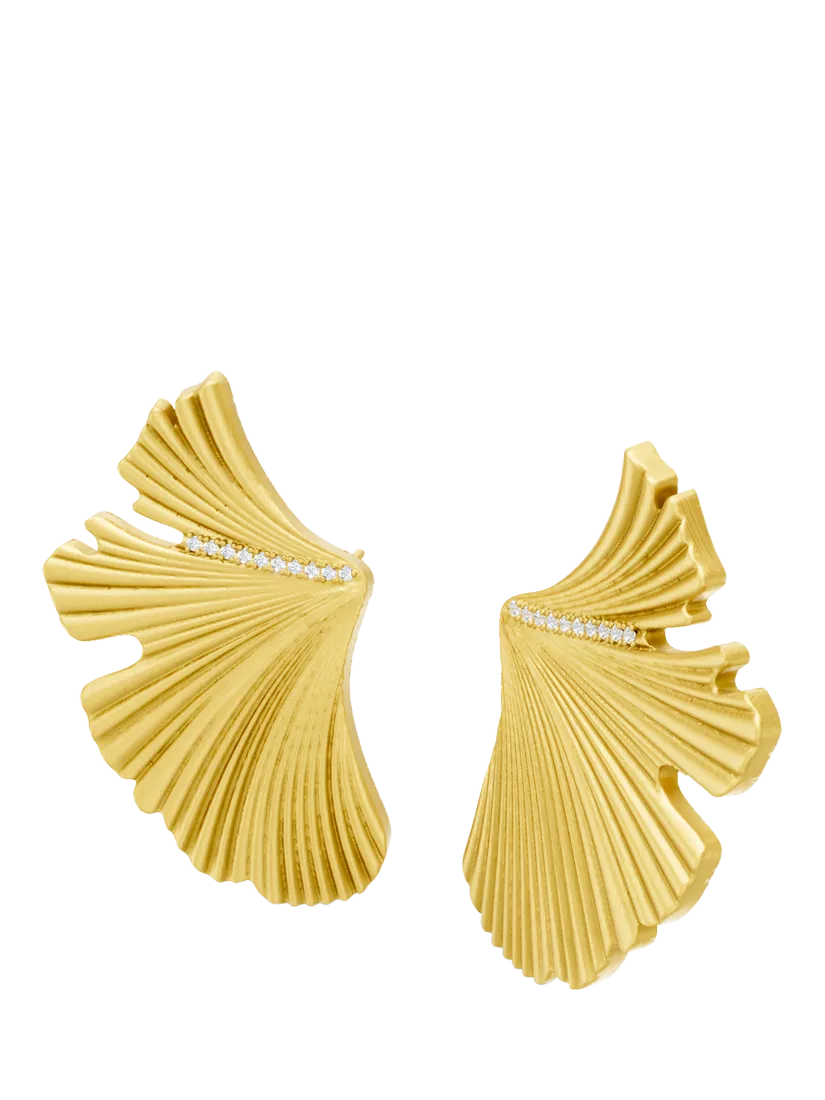 DPT Antwerp diamond fan stud earrings yellow gold plated (British brand)