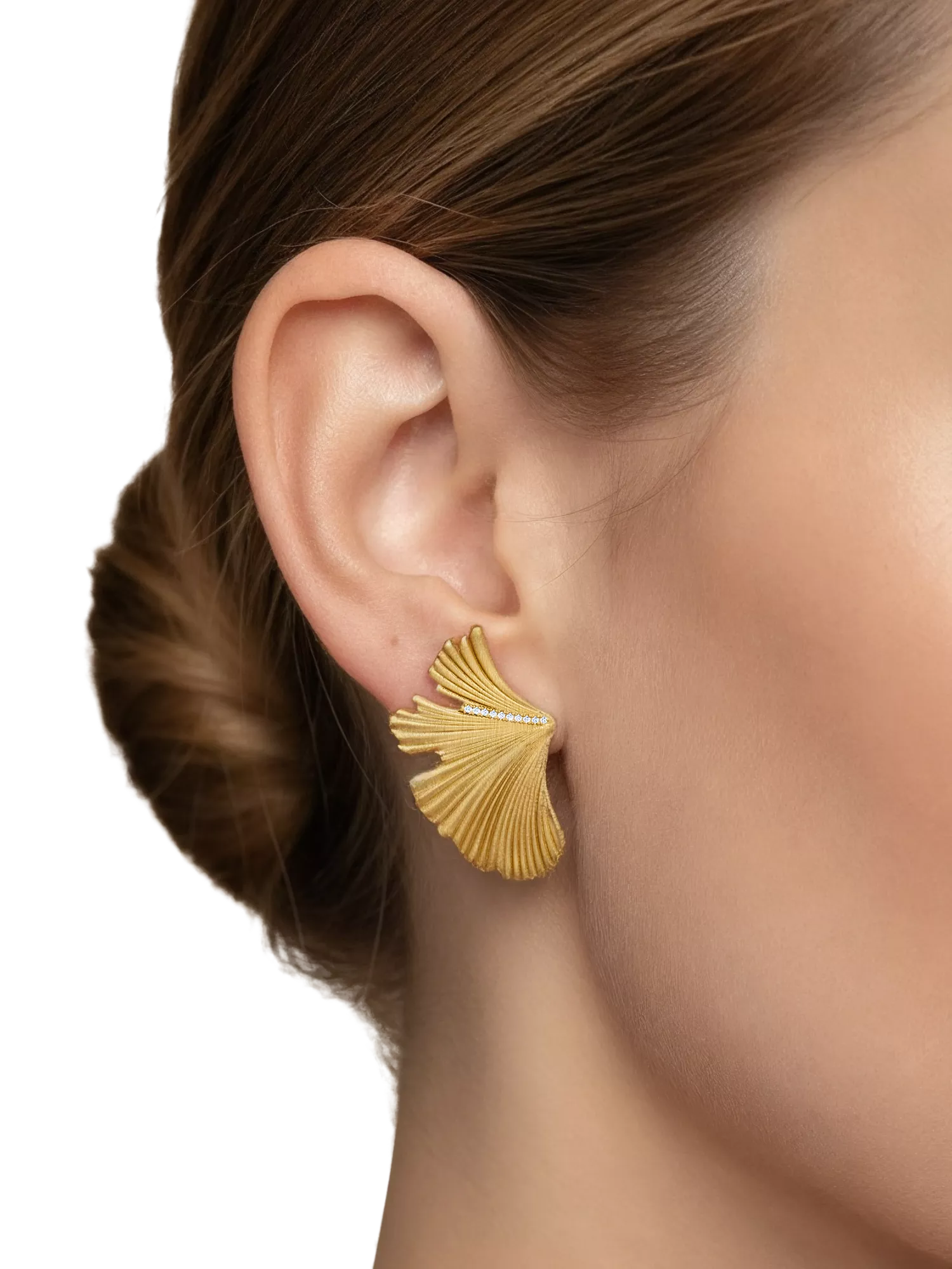DPT Antwerp diamond fan stud earrings yellow gold plated (British brand)