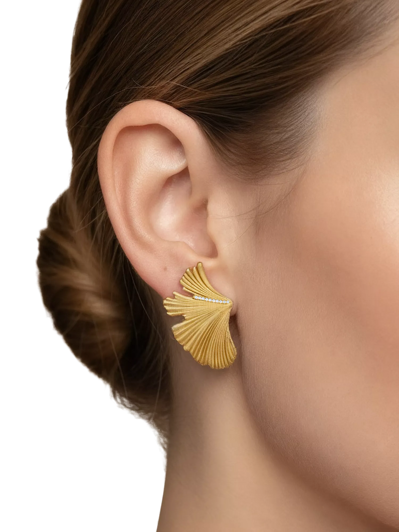 DPT Antwerp diamond fan stud earrings yellow gold plated (British brand)