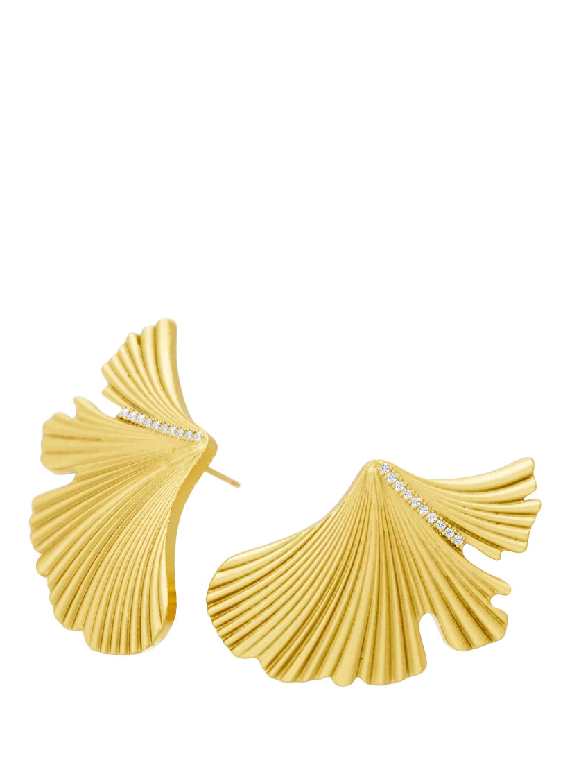 DPT Antwerp diamond fan stud earrings yellow gold plated (British brand)