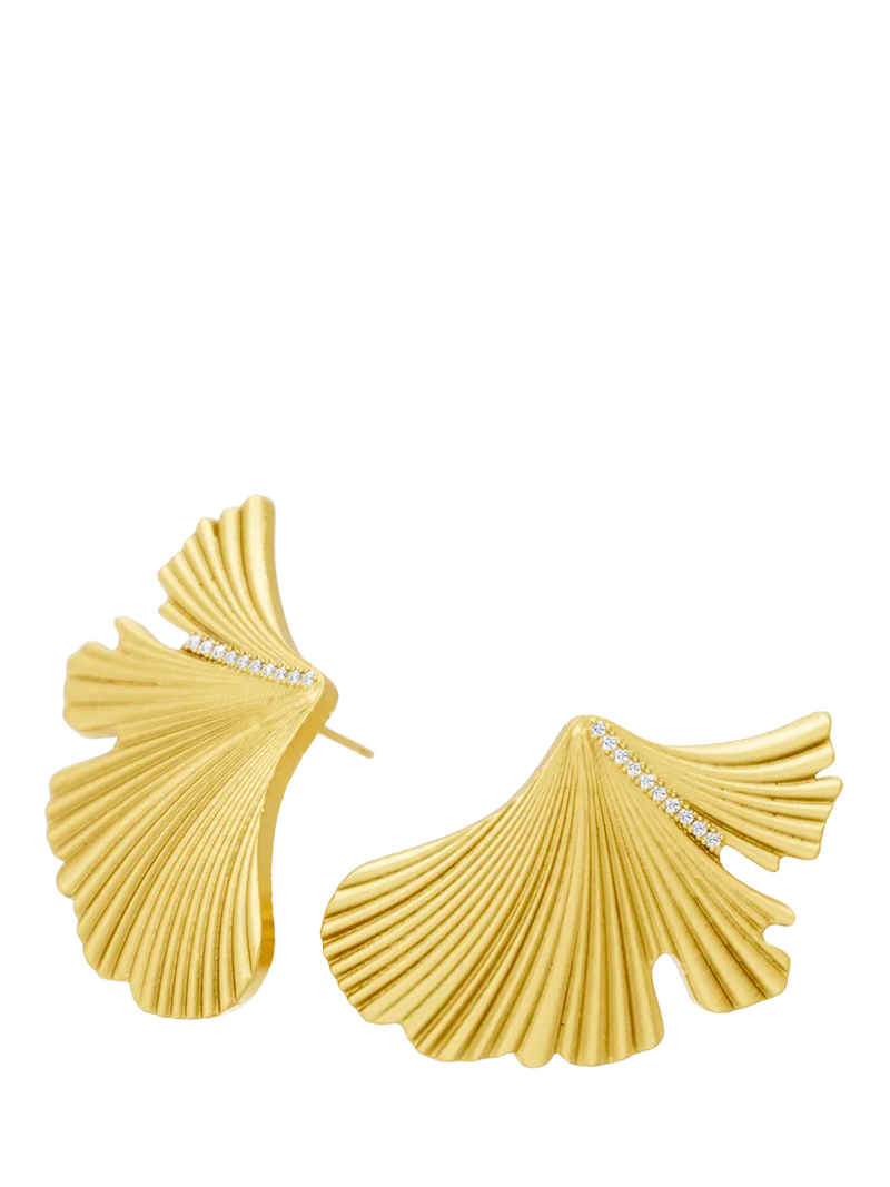 DPT Antwerp diamond fan stud earrings yellow gold plated (British brand)