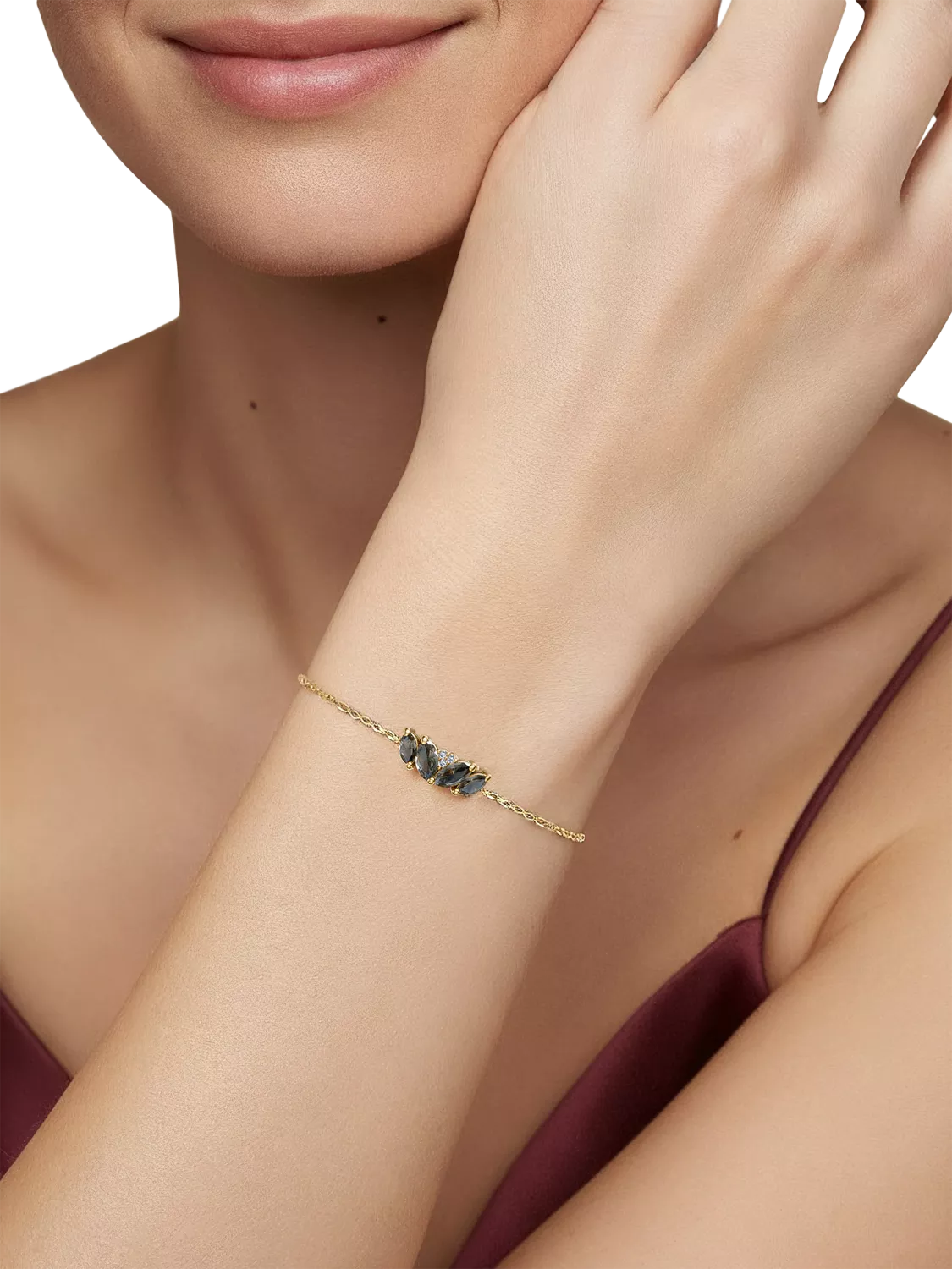 DPT Antwerp quartz and diamond chain bracelet yellow gold plated, imported from the UK