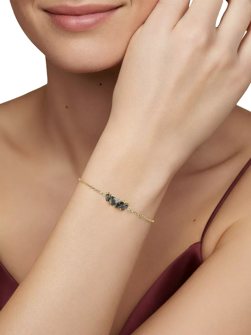 DPT Antwerp quartz and diamond chain bracelet yellow gold plated, imported from the UK