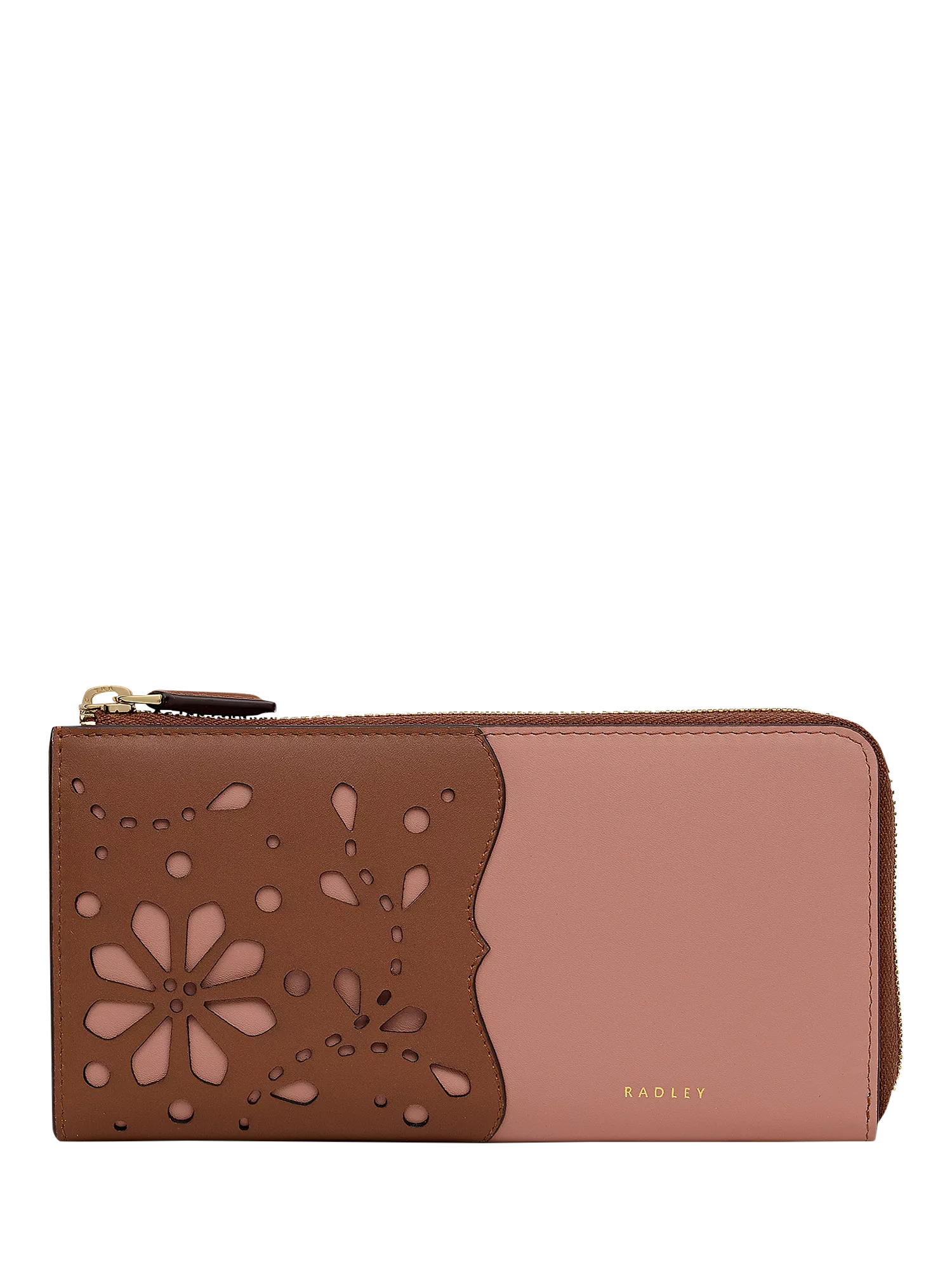 Radley leather floral cut-out purse Carnation Cognac, imported from the UK