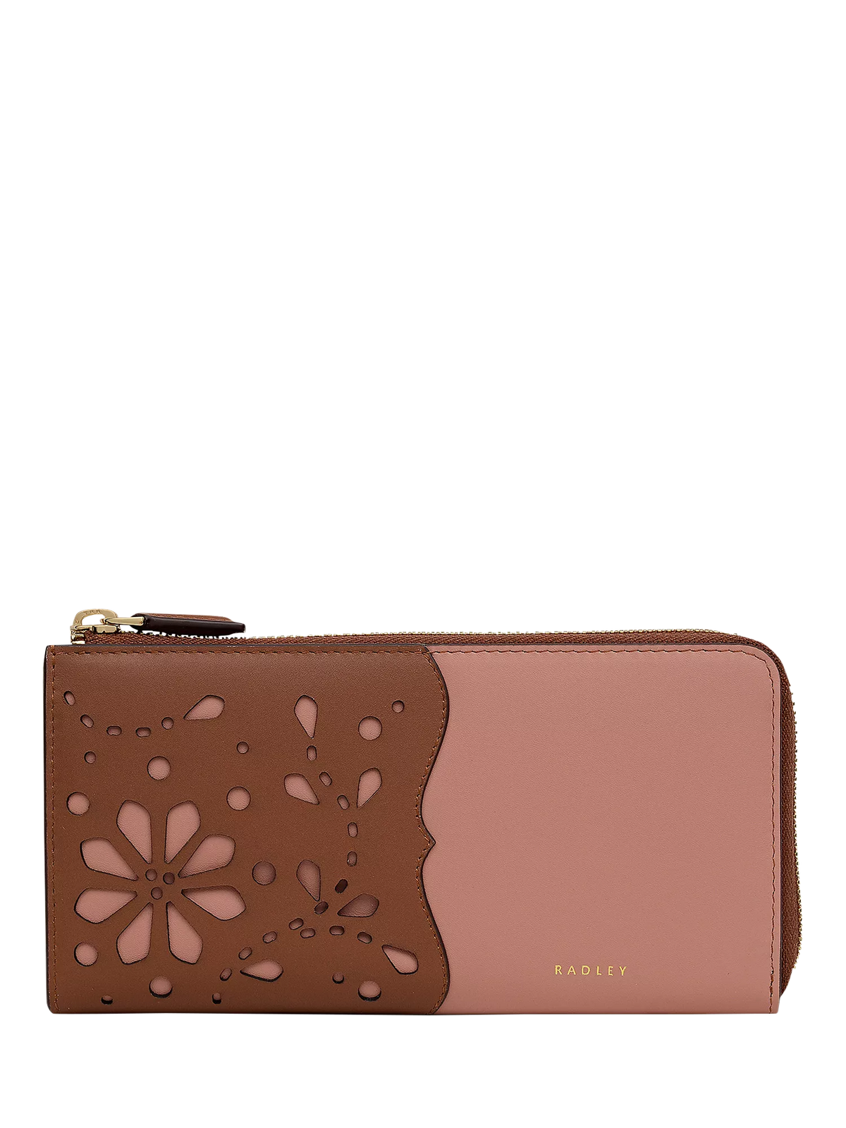 Radley leather floral cut-out purse Carnation Cognac, imported from the UK
