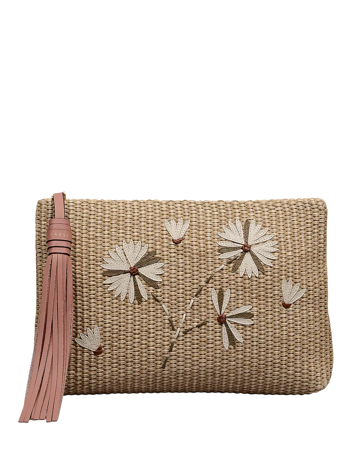 Radley leather and raffia pouch natural multi, imported from the UK