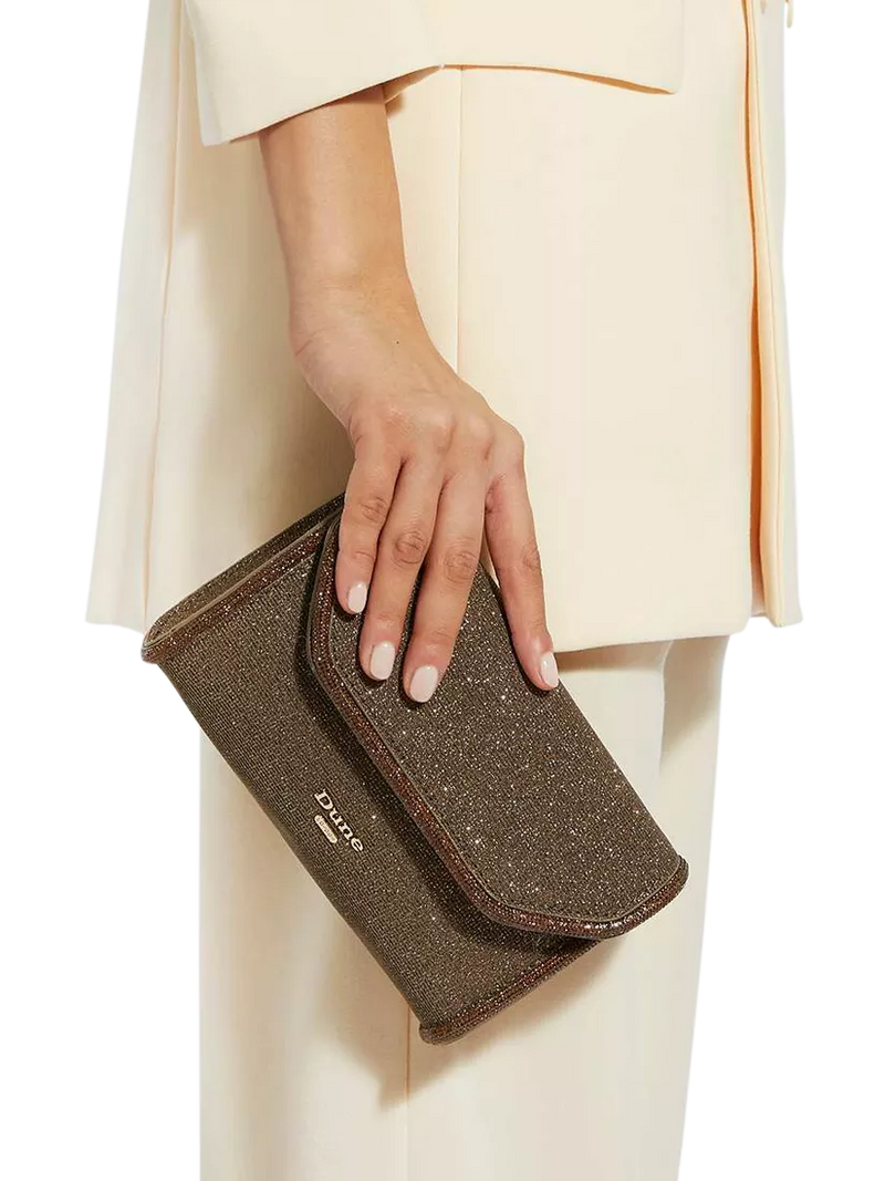 Dune London metallic fabric diamanté clutch bag bronze, UK version