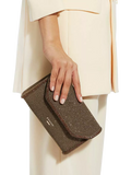 Dune London metallic fabric diamanté clutch bag bronze, UK version