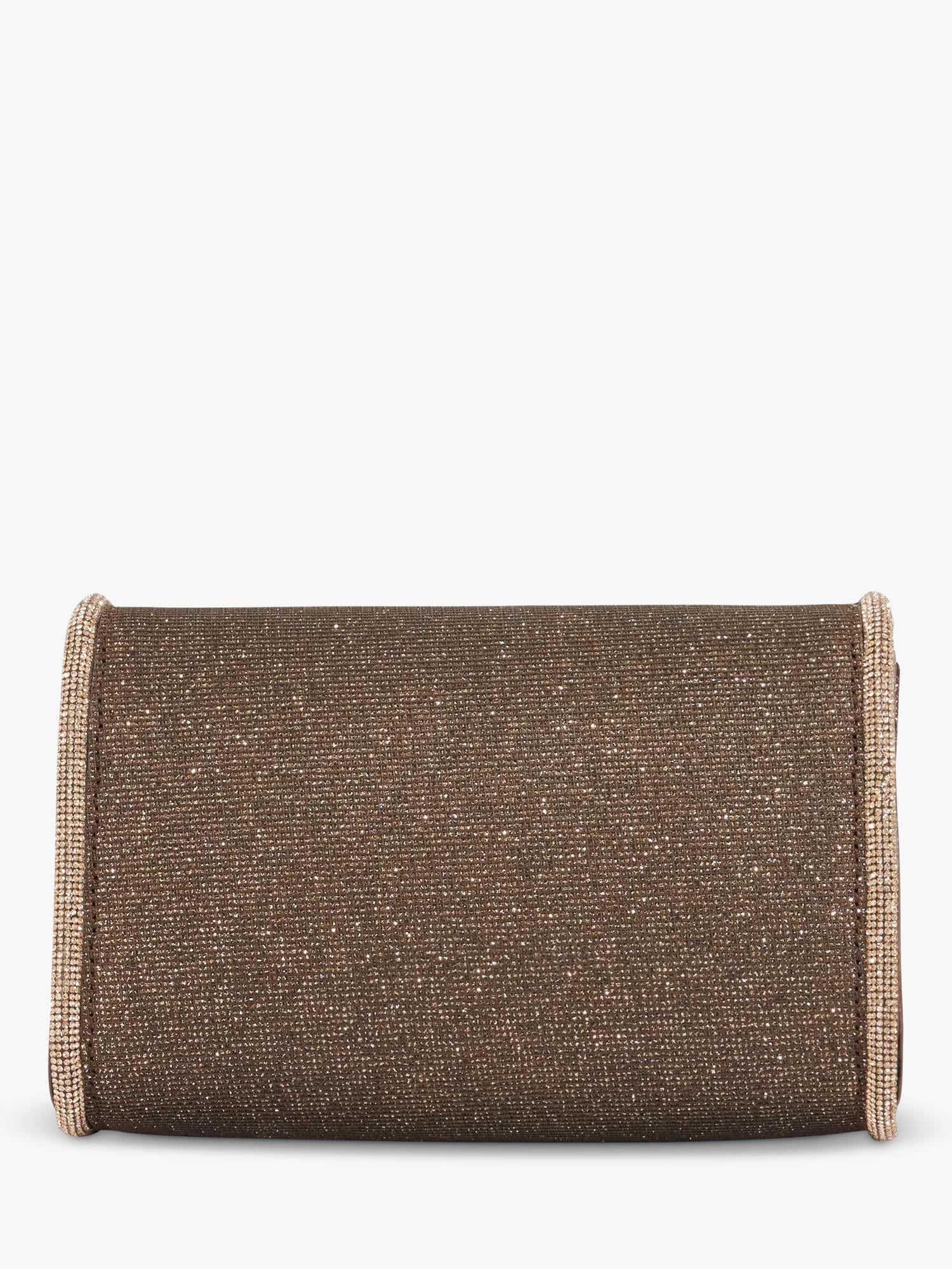 Dune London metallic fabric diamanté clutch bag bronze, UK version