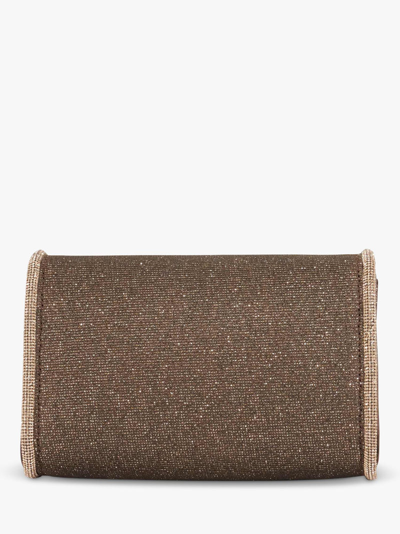 Dune London metallic fabric diamanté clutch bag bronze, UK version