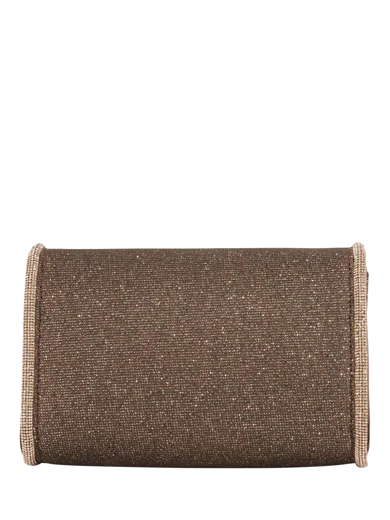 Dune London metallic fabric diamanté clutch bag bronze, UK version