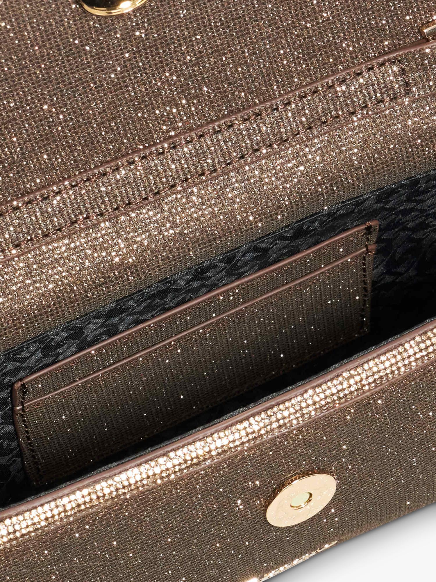 Dune London metallic fabric diamanté clutch bag bronze, UK version