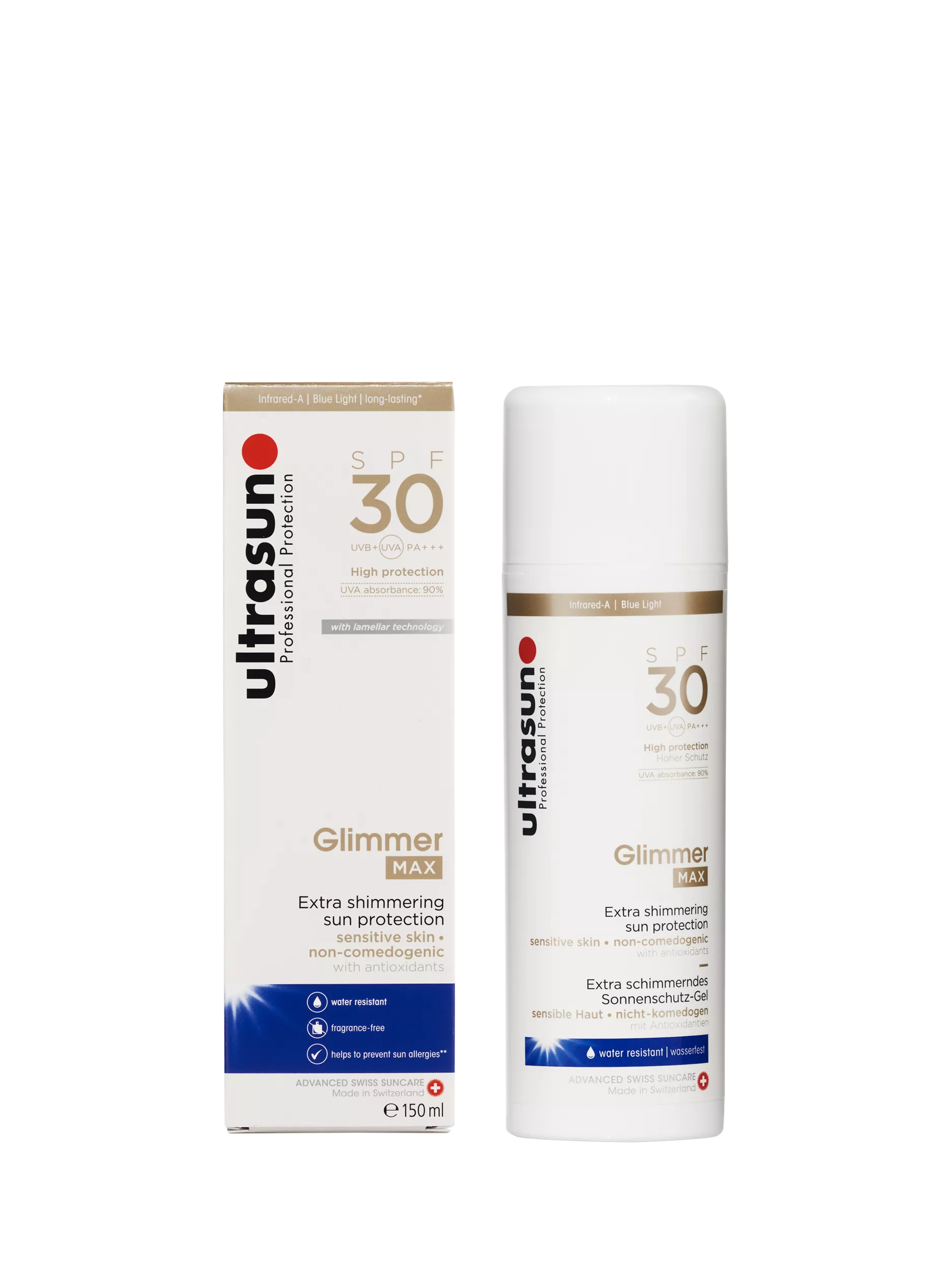 Ultrasun Glimmer MAX SPF30 sun cream 150ml, UK version