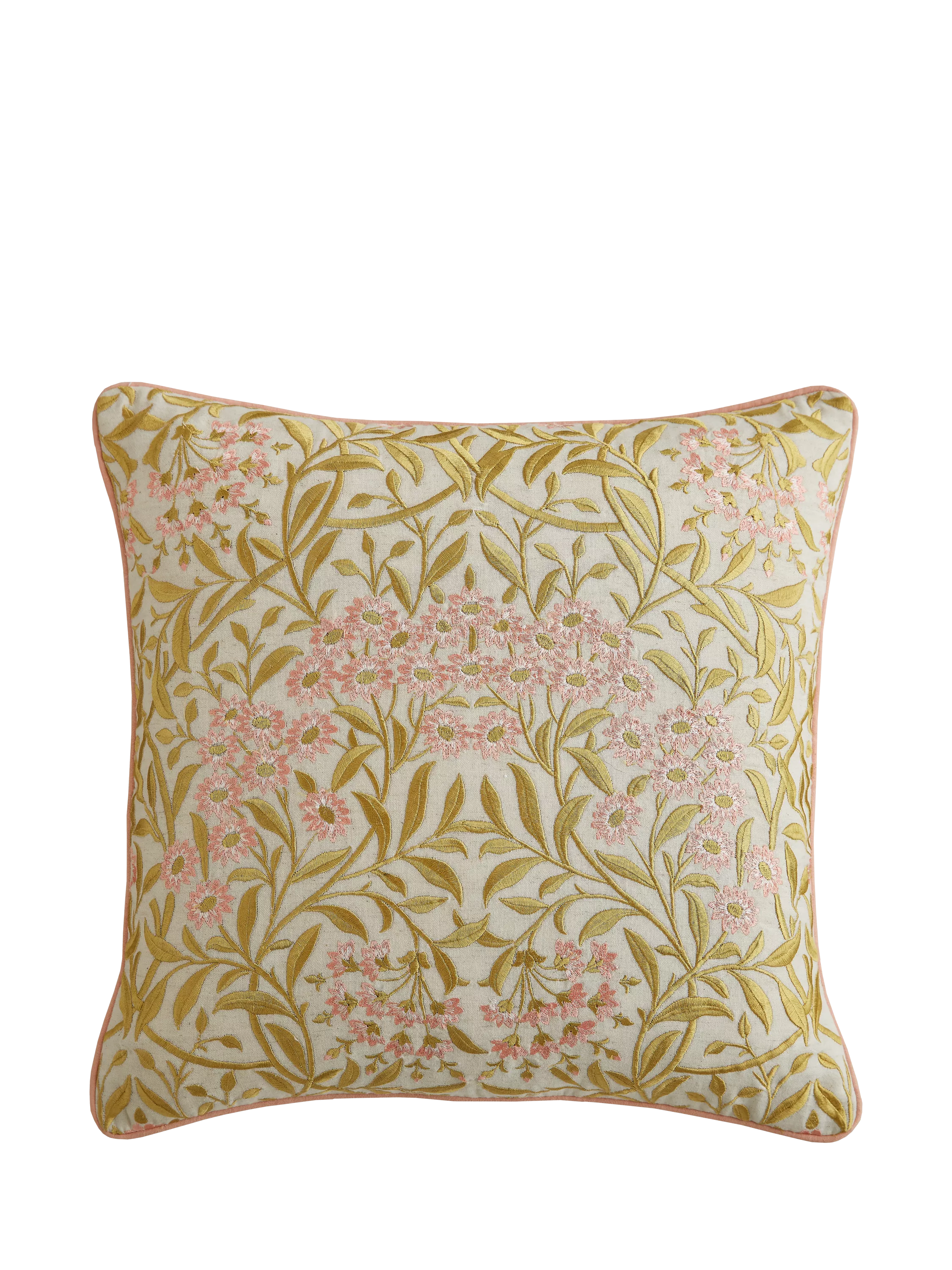 William Morris At Home cushion in pink with daisy embroidery - British product
