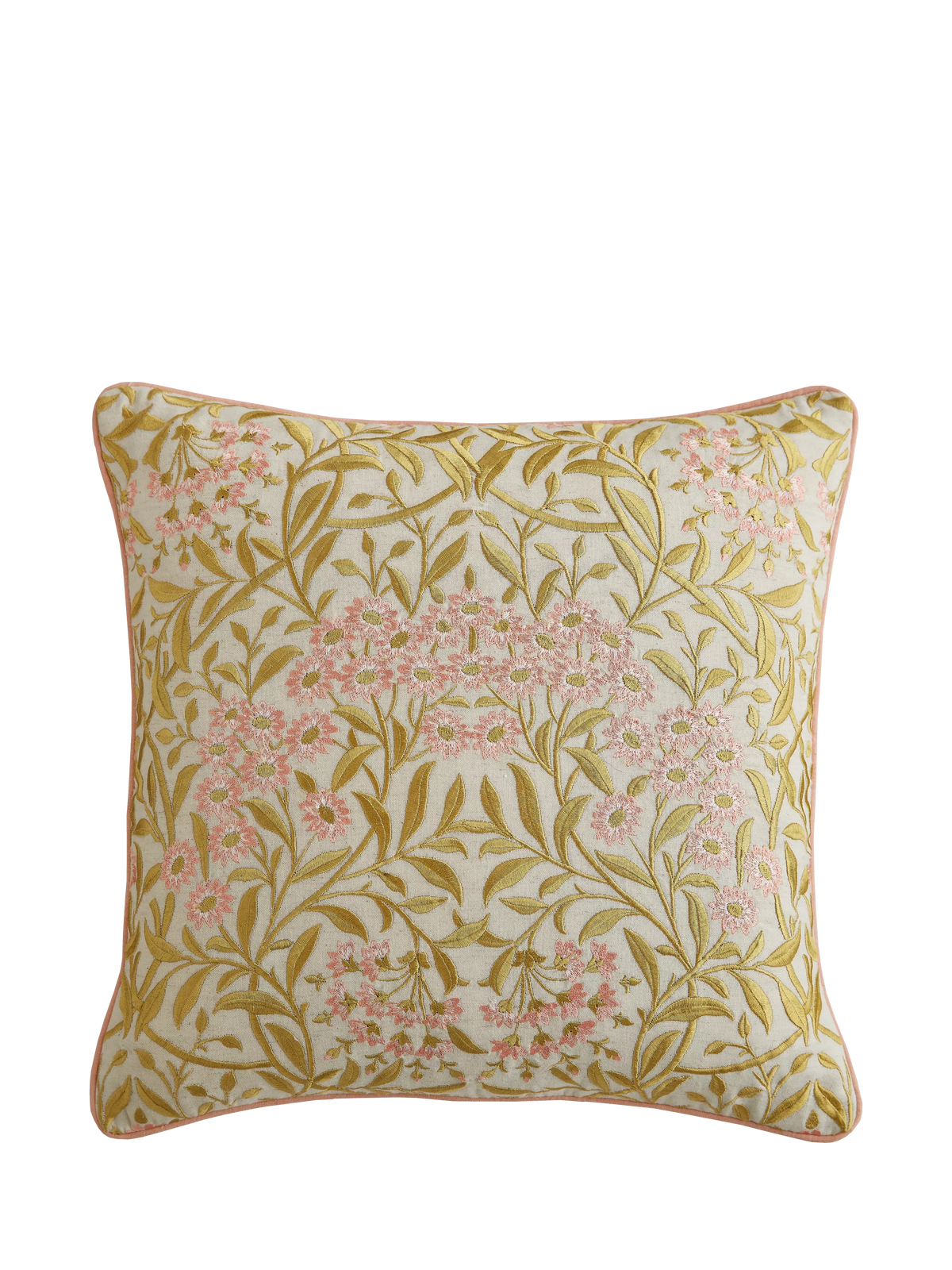 William Morris At Home cushion in pink with daisy embroidery - British product