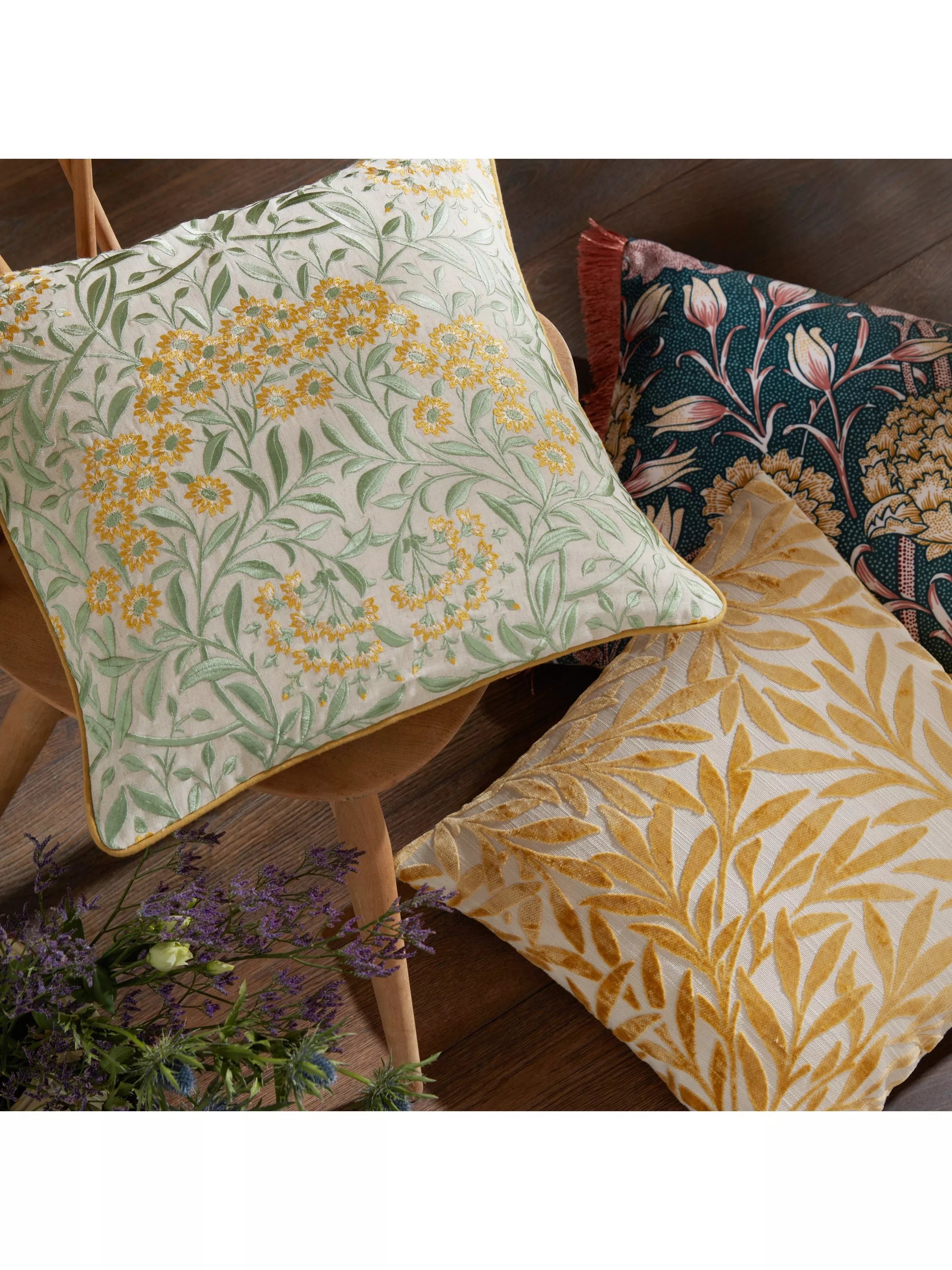 William Morris At Home Michaelmas Daisy cushion 43cm green (British brand)