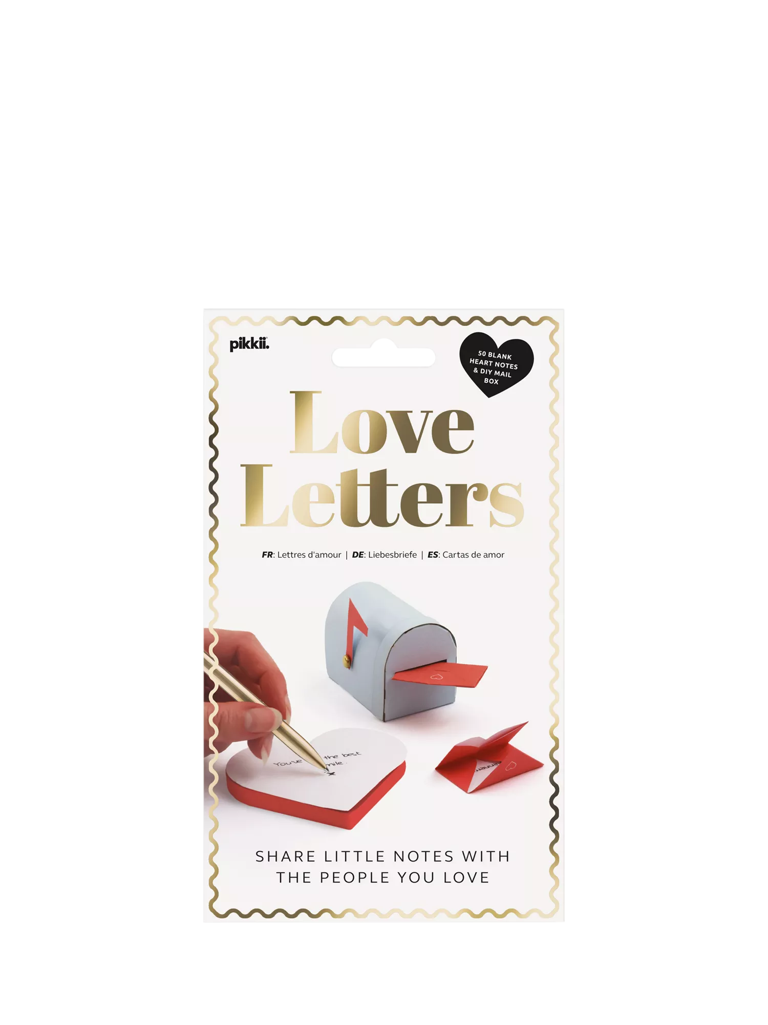 Pikkii love letters kit with blank heart notes and DIY mailbox, UK version