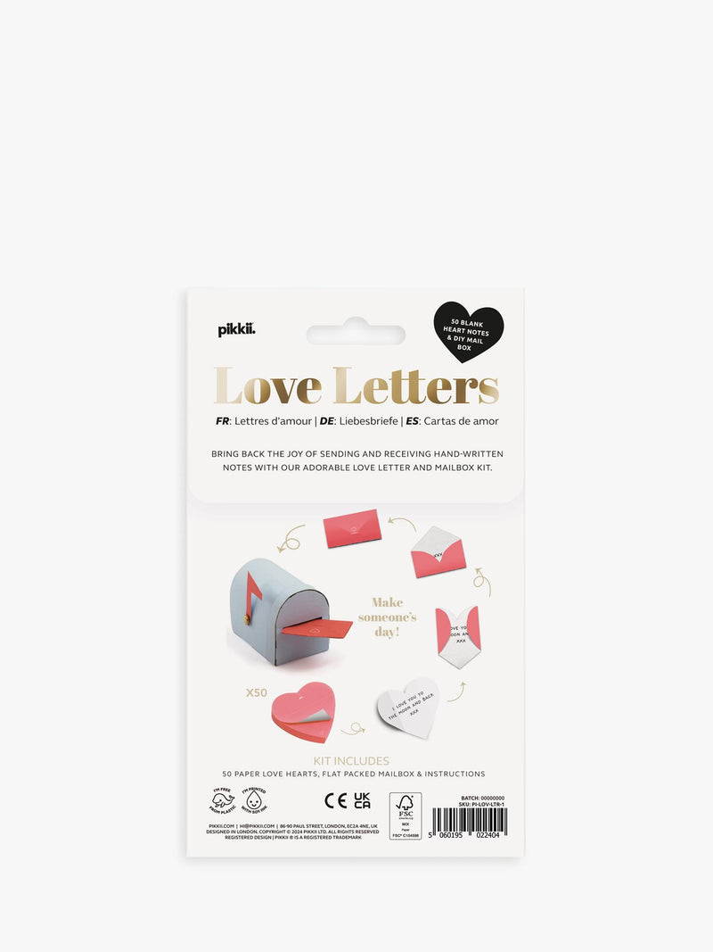 Pikkii love letters kit with blank heart notes and DIY mailbox, UK version
